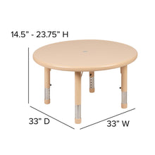 Load image into Gallery viewer, 33" Round Natural Plastic Height Adjustable Activity Table