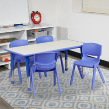 Load image into Gallery viewer, 23.625''W x 47.25''L Blue Plastic Height Activity Table Set with 4 Chairs