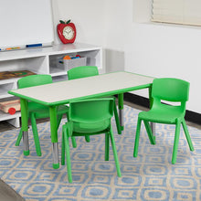 Load image into Gallery viewer, 23.625''W x 47.25''L Green Plastic Height Activity Table Set with 4 Chairs