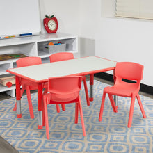 Load image into Gallery viewer, 23.625''W x 47.25''L Red Plastic Height Activity Table Set with 4 Chairs