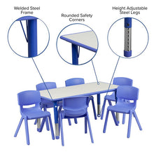 Load image into Gallery viewer, 23.625''W x 47.25''L Blue Plastic Height Activity Table Set with 6 Chairs