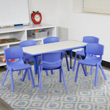 Load image into Gallery viewer, 23.625''W x 47.25''L Blue Plastic Height Activity Table Set with 6 Chairs