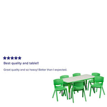 Load image into Gallery viewer, 23.625''W x 47.25''L Green Plastic Height Activity Table Set with 6 Chairs