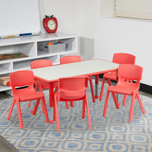Load image into Gallery viewer, 23.625''W x 47.25''L Red Plastic Height Activity Table Set with 6 Chairs