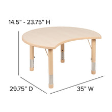 Load image into Gallery viewer, 25.125"W x 35.5"L Crescent Natural Plastic Height Adjustable Activity Table