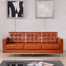 Load image into Gallery viewer, Lacey Contemporary Cognac LeatherSoft Sofa with Stainless Steel Frame
