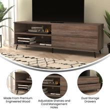 Load image into Gallery viewer, 65" TV Stand for up to 60" TV's with Shelf and Storage Drawers, Walnut
