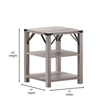 Load image into Gallery viewer, Farmhouse Wooden 3 Tier End Table with Black Metal Corner Accents, Gray Wash