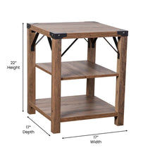 Load image into Gallery viewer, Farmhouse Wooden 3 Tier End Table with Black Metal Corner Accents, Oak