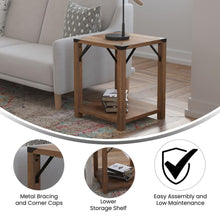 Load image into Gallery viewer, Farmhouse Wooden 2 Tier End Table with Black Metal Corner Accents, Oak