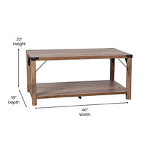 Load image into Gallery viewer, Farmhouse Wooden 2 Tier Coffee Table with Black Metal Corner Accents, Oak