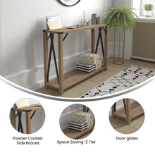 Load image into Gallery viewer, Farmhouse Wooden 2 Tier Console Entry Table with Black Metal Corner Accents, Oak