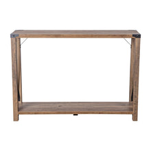 Load image into Gallery viewer, Farmhouse Wooden 2 Tier Console Entry Table with Black Metal Corner Accents, Oak