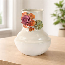 Load image into Gallery viewer, Floral Embossed Metal Vase 8.5"H