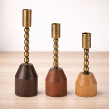 Load image into Gallery viewer, Modern Metal Taper Candle Holder with Birch Base (Set of 3)