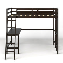 Load image into Gallery viewer, Twin Size Loft Bed Frame with Desk Angled and Built-in Ladder-Espresso