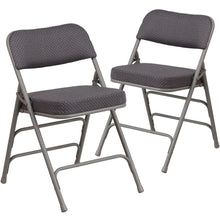 Load image into Gallery viewer, 2 Pk. HERCULES Series Premium Curved Triple Braced & Double Hinged Gray Fabric Metal Folding Chair