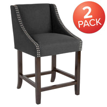 Load image into Gallery viewer, 24" High Walnut Counter Height Stool with Nail Trim in Charcoal Fabric, Set of 2