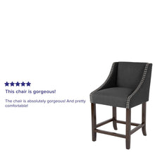 Load image into Gallery viewer, 24" High Walnut Counter Height Stool with Nail Trim in Charcoal Fabric, Set of 2