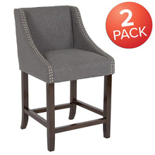 Load image into Gallery viewer, Carmel Series 24" High Transitional Walnut Counter Height Stool with Nail Trim in Dark Gray Fabric, Set of 2