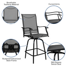 Load image into Gallery viewer, Patio Bar Height Stools Set of 2, All-Weather Textilene Swivel Patio Stools and Deck Chairs with High Back & Armrests in Gray