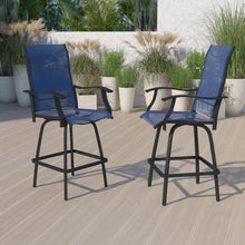 Load image into Gallery viewer, Patio Bar Height Stools Set of 2, All-Weather Textilene Swivel Patio Stools and Deck Chairs with High Back & Armrests in Navy
