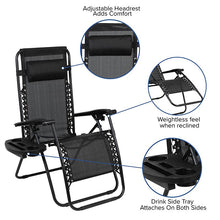 Load image into Gallery viewer, Adjustable Folding Mesh Zero Gravity Reclining Lounge Chair with Pillow and Cup Holder Tray in Black, Set of 2
