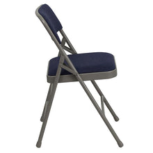 Load image into Gallery viewer, 2 Pack HERCULES Series Curved Triple Braced & Double Hinged Navy Fabric Metal Folding Chair