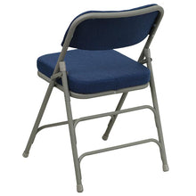 Load image into Gallery viewer, 2 Pack Curved Triple Braced & Double Hinged Navy Fabric Metal Folding Chair