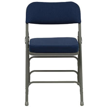 Load image into Gallery viewer, 2 Pack Curved Triple Braced & Double Hinged Navy Fabric Metal Folding Chair