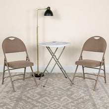 Load image into Gallery viewer, 2 Pack HERCULES Series Ultra-Premium Triple Braced Beige Fabric Metal Folding Chair with Easy-Carry Handle
