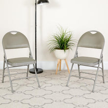 Load image into Gallery viewer, 2 Pack HERCULES Series Ultra-Premium Triple Braced Gray Vinyl Metal Folding Chair with Easy-Carry Handle