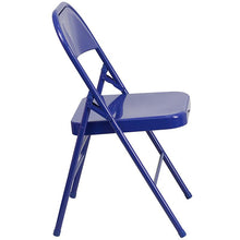 Load image into Gallery viewer, 2 Pack HERCULES COLORBURST Series Cobalt Blue Triple Braced & Double Hinged Metal Folding Chair