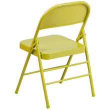 Load image into Gallery viewer, 2 Pack HERCULES COLORBURST Series Twisted Citron Triple Braced & Double Hinged Metal Folding Chair