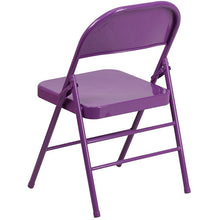 Load image into Gallery viewer, 2 Pack HERCULES COLORBURST Series Impulsive Purple Triple Braced & Double Hinged Metal Folding Chair