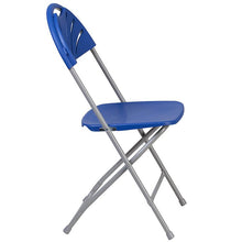 Load image into Gallery viewer, 2 Pack HERCULES Series 650 lb. Capacity Blue Plastic Fan Back Folding Chair