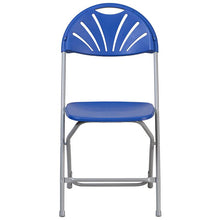 Load image into Gallery viewer, 2 Pack HERCULES Series 650 lb. Capacity Blue Plastic Fan Back Folding Chair