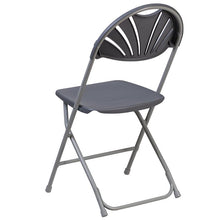 Load image into Gallery viewer, 2 Pack HERCULES Series 650 lb. Capacity Charcoal Plastic Fan Back Folding Chair