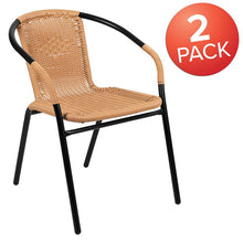 Load image into Gallery viewer, 2 Pack Beige Rattan Indoor-Outdoor Restaurant Stack Chair