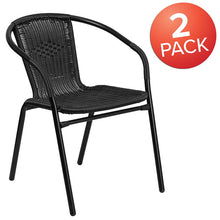 Load image into Gallery viewer, 2 Pack Black Rattan Indoor-Outdoor Restaurant Stack Chair