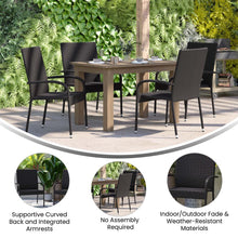 Load image into Gallery viewer, Maxim Set of 2 Stackable Indoor/Outdoor Wicker Dining Chairs with Arms - Fade & Weather-Resistant Steel Frames - Black
