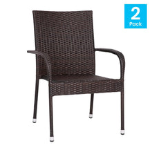 Load image into Gallery viewer, Maxim Set of 2 Stackable Indoor/Outdoor Wicker Dining Chairs with Arms - Fade & Weather-Resistant Steel Frames - Espresso