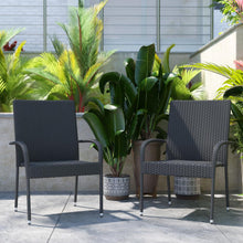 Load image into Gallery viewer, Maxim Set of 2 Stackable Indoor/Outdoor Wicker Dining Chairs with Arms - Fade & Weather-Resistant Steel Frames - Gray