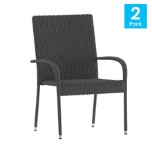 Load image into Gallery viewer, Maxim Set of 2 Stackable Indoor/Outdoor Wicker Dining Chairs with Arms - Fade & Weather-Resistant Steel Frames - Gray