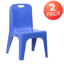 Load image into Gallery viewer, 2 Pack Blue Plastic Stackable School Chair with Carrying Handle and 11" Seat Height