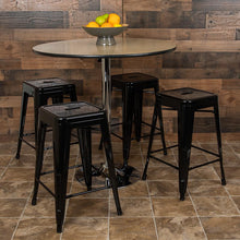 Load image into Gallery viewer, 24" High Metal Counter-Height, Indoor Bar Stool in Black - Stackable Set of 4