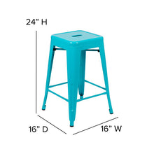 Load image into Gallery viewer, 24" High Metal Counter-Height, Indoor Bar Stool in Teal - Stackable Set of 4