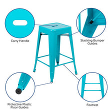 Load image into Gallery viewer, 24" High Metal Counter-Height, Indoor Bar Stool in Teal - Stackable Set of 4