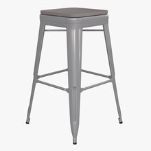 Load image into Gallery viewer, Cierra Set of 4 Commercial Grade 30" High Backless Silver Metal Indoor Bar Height Stools with Gray All-Weather Poly Resin Seats