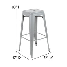 Load image into Gallery viewer, Cierra Set of 4 Commercial Grade 30" High Backless Silver Metal Indoor Bar Height Stools with Gray All-Weather Poly Resin Seats